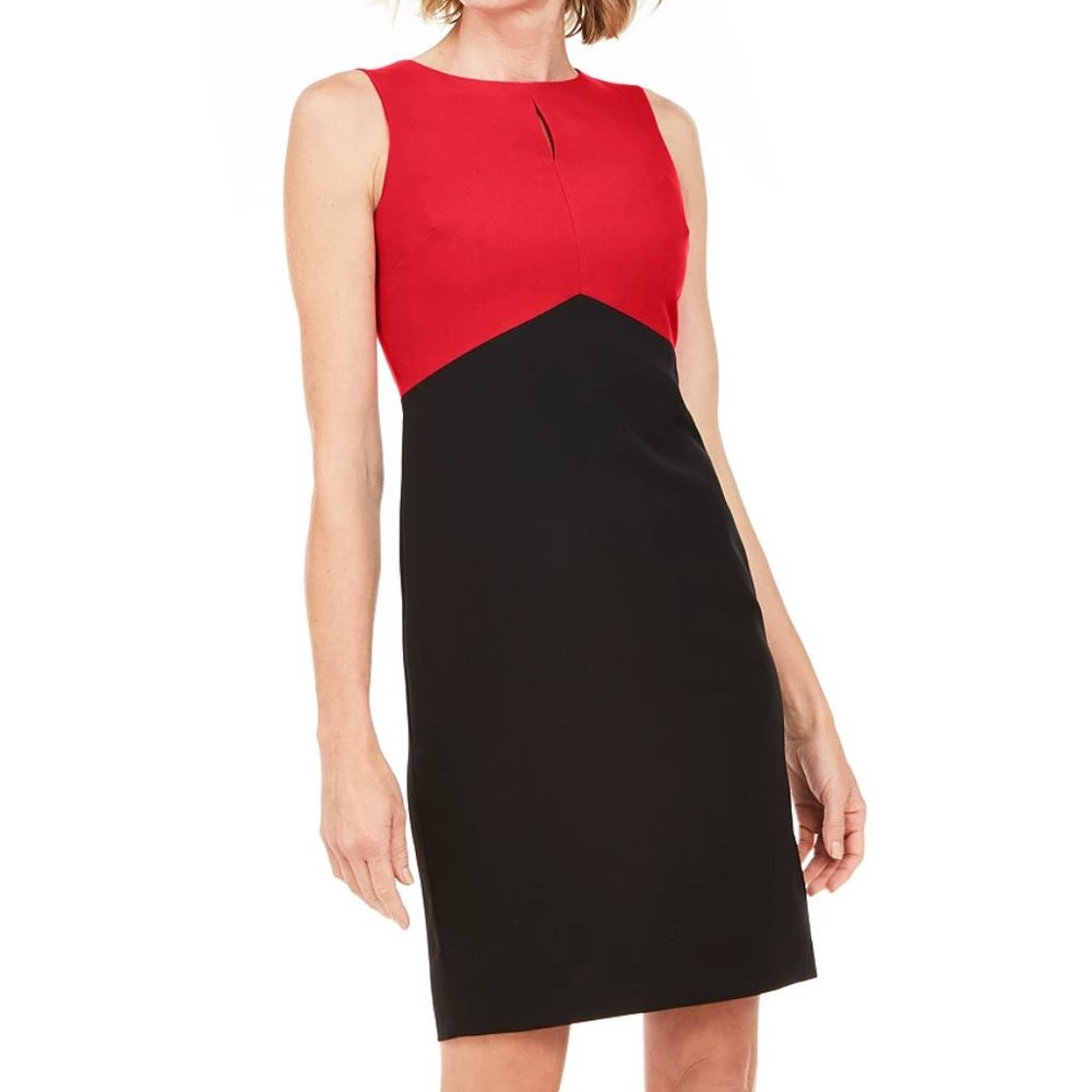 Kasper Color block Sheath Dress Fire Red & Black size 14 *NEW WITH TAGS NWT*